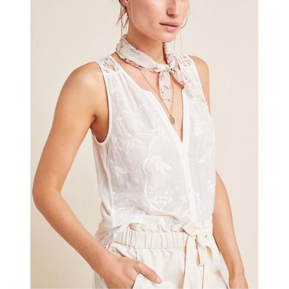 EUC Anthropologie Cream Lace Tank XL